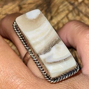 Zebra Calcite Ring Size 8 3/4